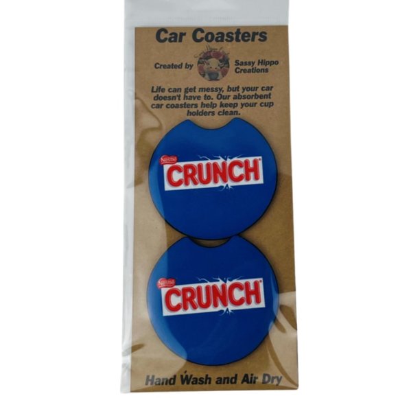 Car Coasters Crunch Nestle Chocolate Candy Bar Snack Set of 2 Neoprene A - Picture 1 of 9